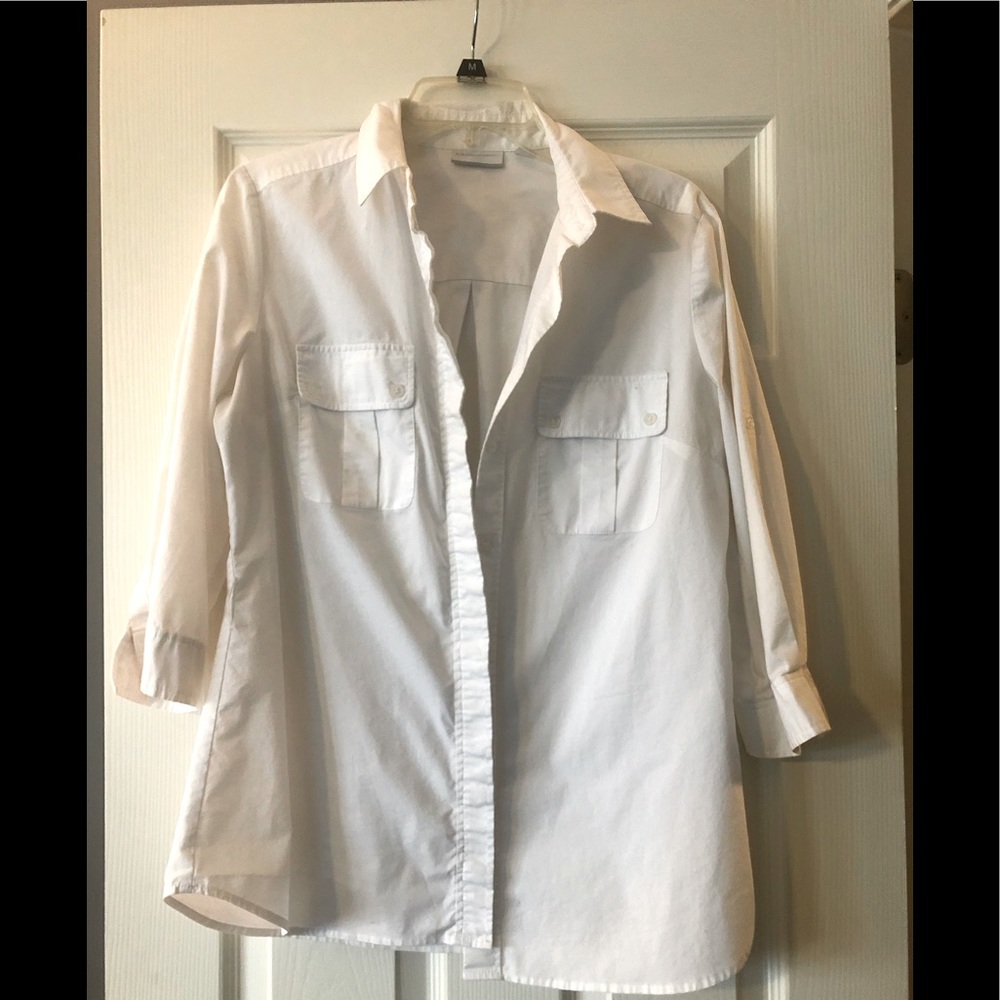 White 3/4 length sleeve button down